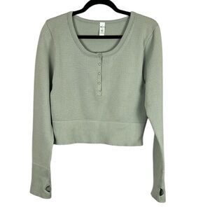 Aerie Offline Main Squeeze Seamless Waffle Cropped Henley Long Sleeve Top XL